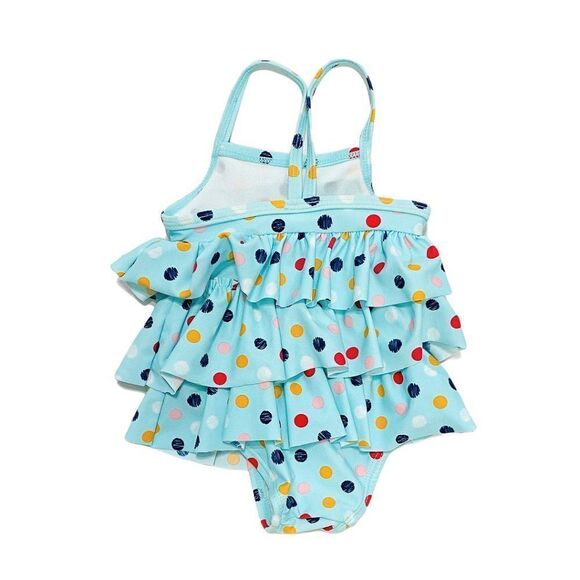 Blue Polka Dot Ruffle Trim One Piece Swimsuit - Picture 3 of 3